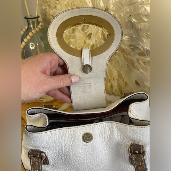 D&G DOLCE & GABBANA Lizardskin And White Leather Handbag With Gold Tone Hardware - Picture 12 of 16